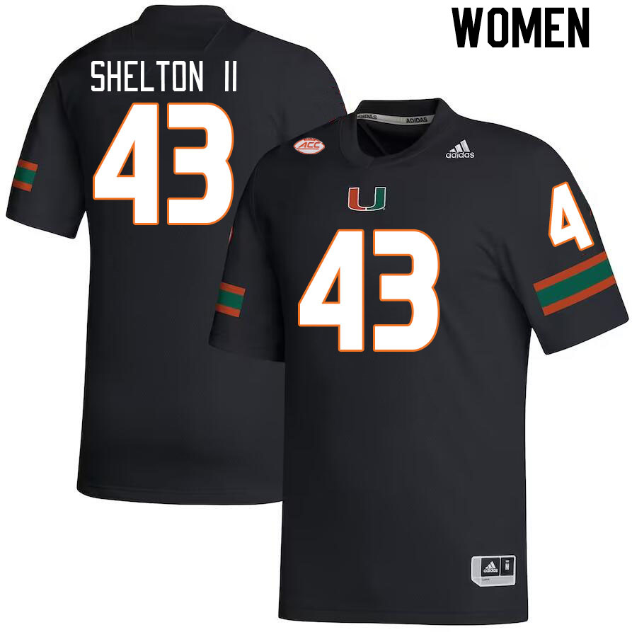 Women #43 Rocky Shelton II Miami Hurricanes College Football Jerseys Stitched Sale-Black - Click Image to Close